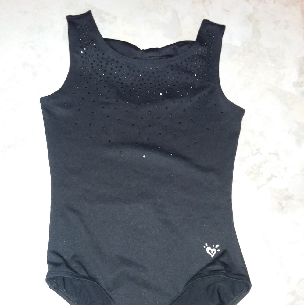 Justice girls black leotard with rhinestones